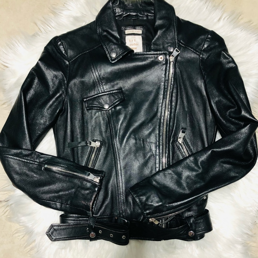 ZARA 100% Lambskin Leather Jacket Size Small Black